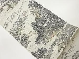 引箔山並に民家・草木風景模様織出し袋帯